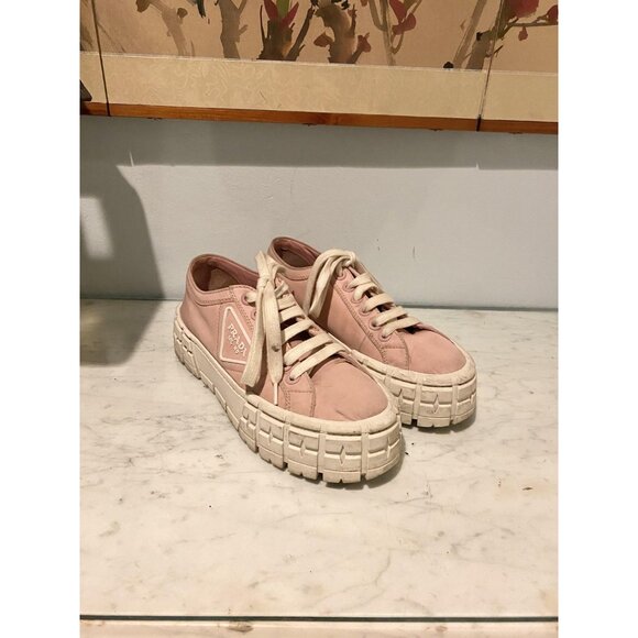 Prada Shoes Womens Size 8.5 Chunky Platform Nylon Leather Made In Italy Sneakers - Picture 1 of 9